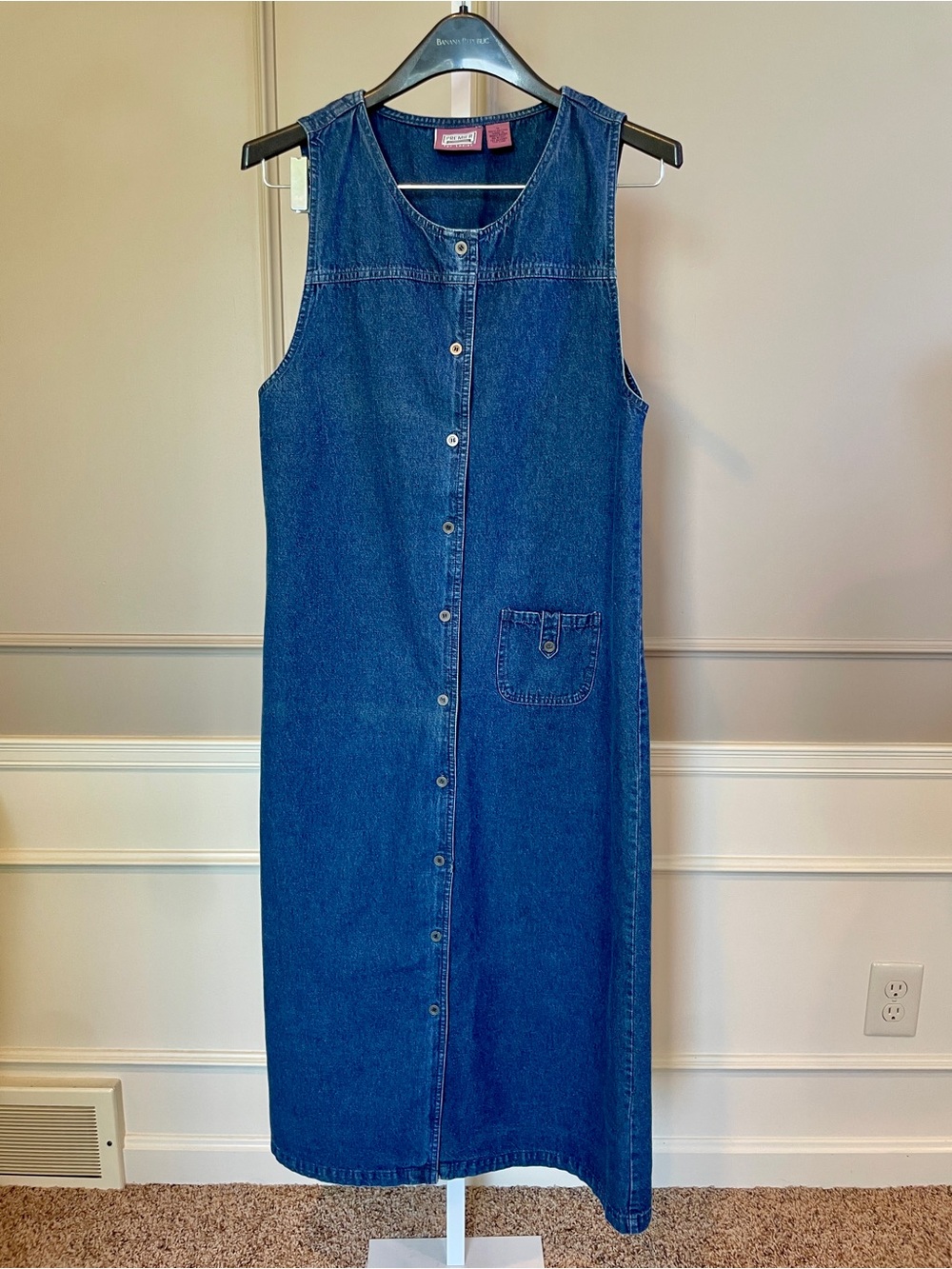 Vintage Premier International Medium Denim Jean Jumper 80s Sleeveless Dark Wash